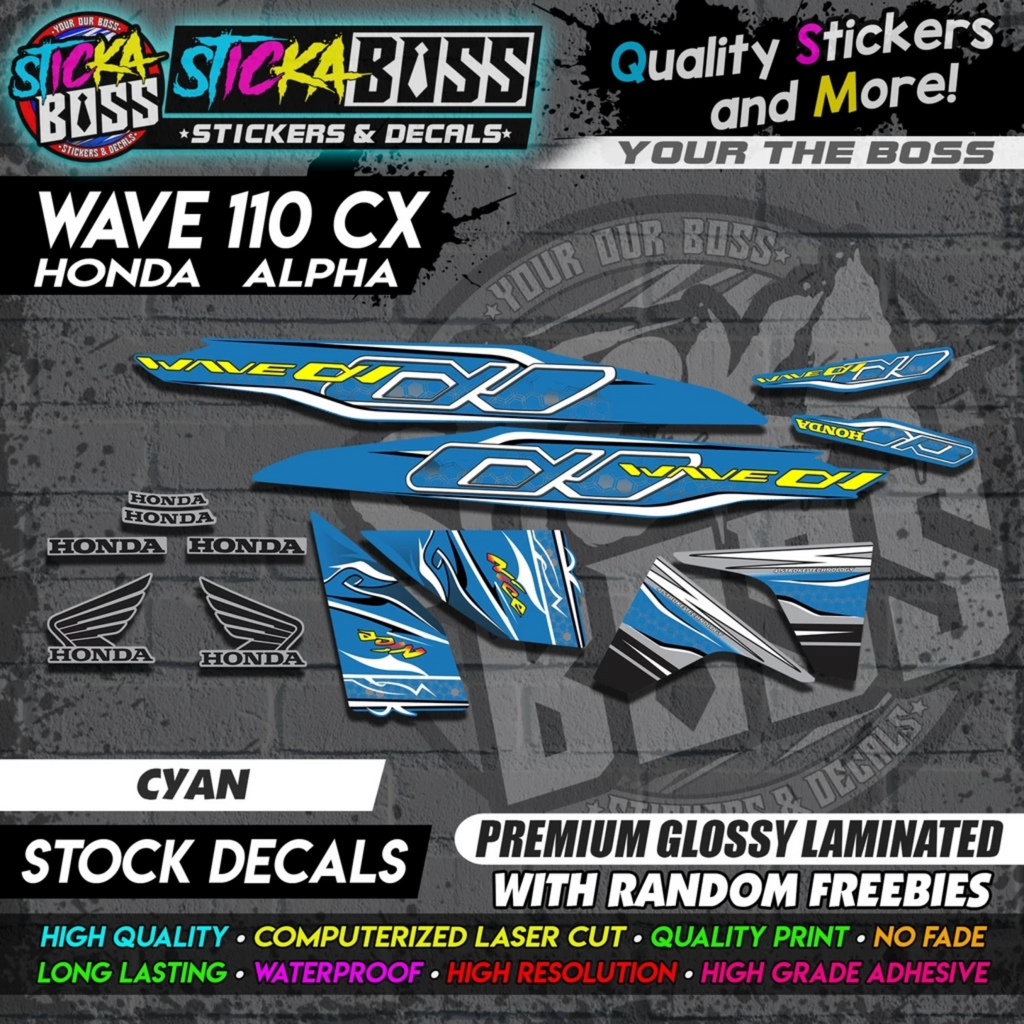 Honda Wave 110 Alpha CX (Stock Decals)【PREMIUM GLOSSY LAMINATED】