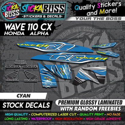 Honda Wave 110 Alpha CX (Stock Decals)【PREMIUM GLOSSY LAMINATED】