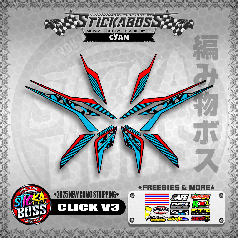 CLICK V3 STICKER DECALS ( 2025 NEW CAMO STRIPPING )【WITH FREEBIES】