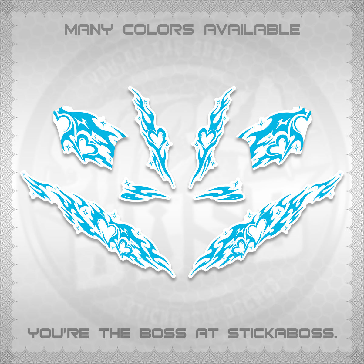 CLICK 125 V2 FOR WHITE DECALS (2026 STRIPING HEART DESIGN) STICKER KITS BY STICKABOSS
