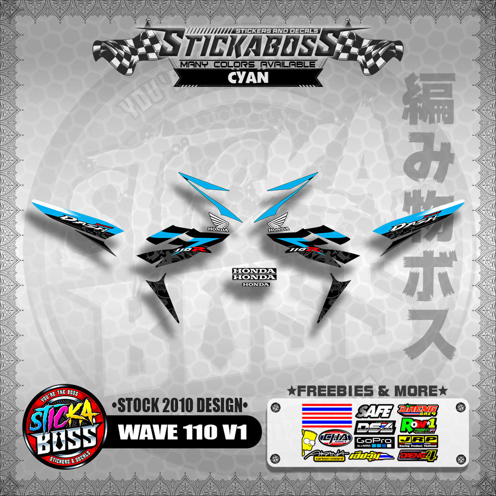 Honda Wave Dash 110r v1 Stock Decals (2010 Design)【WITH FREEBIES】 Rusi Swish Mono