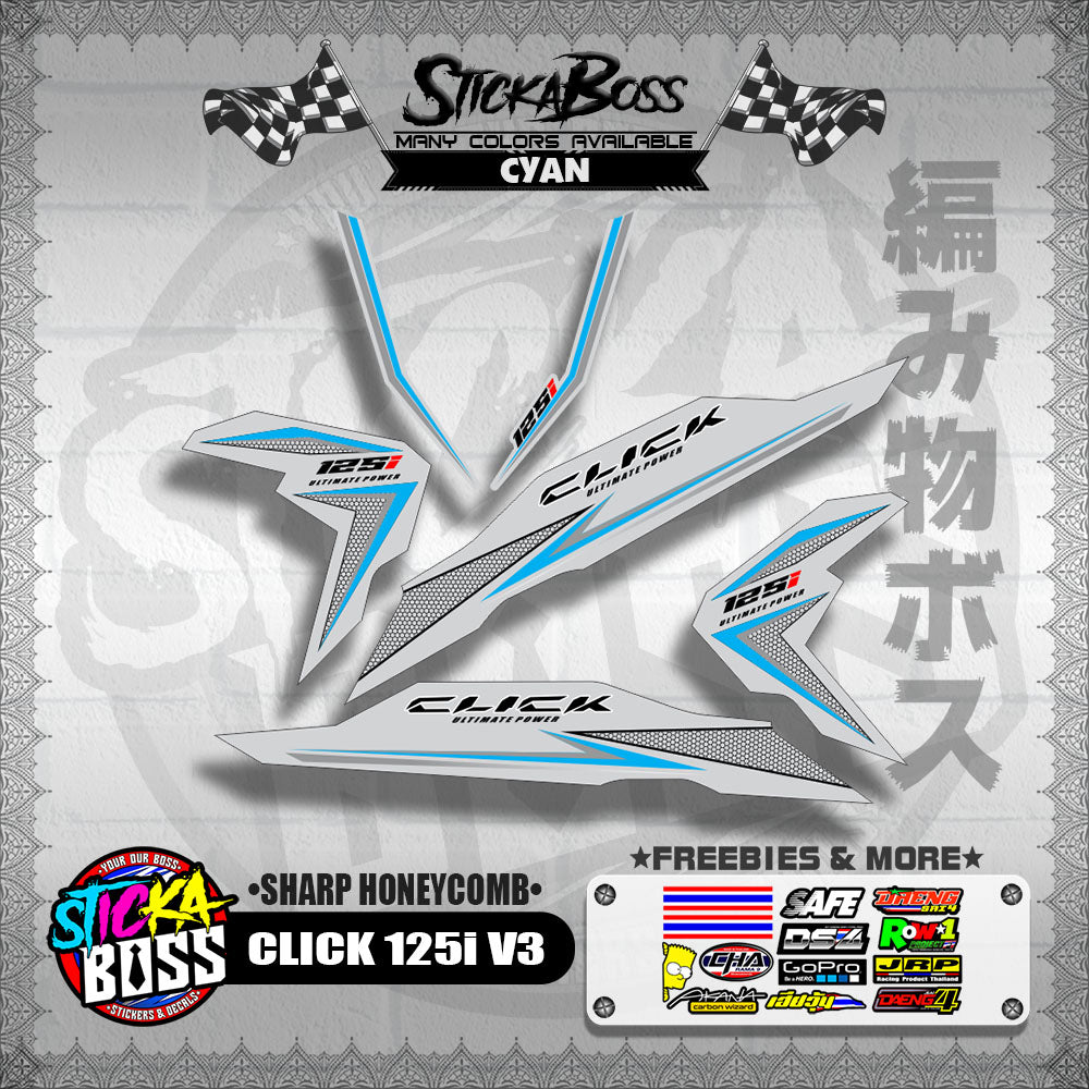CLICK 125i V3 DECALS ( SHARP HONEYCOMB )【WITH FREEBIES】