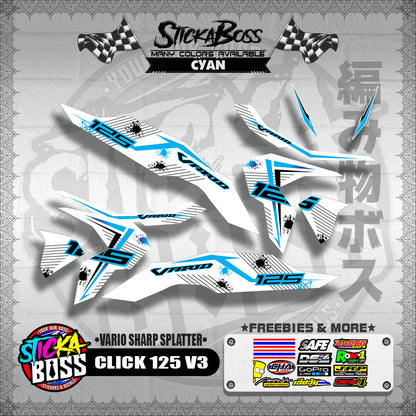 CLICK 125 V3 DECALS ( FOR WHITE VARIO SHARP SPLATTER )【WITH FREEBIES】