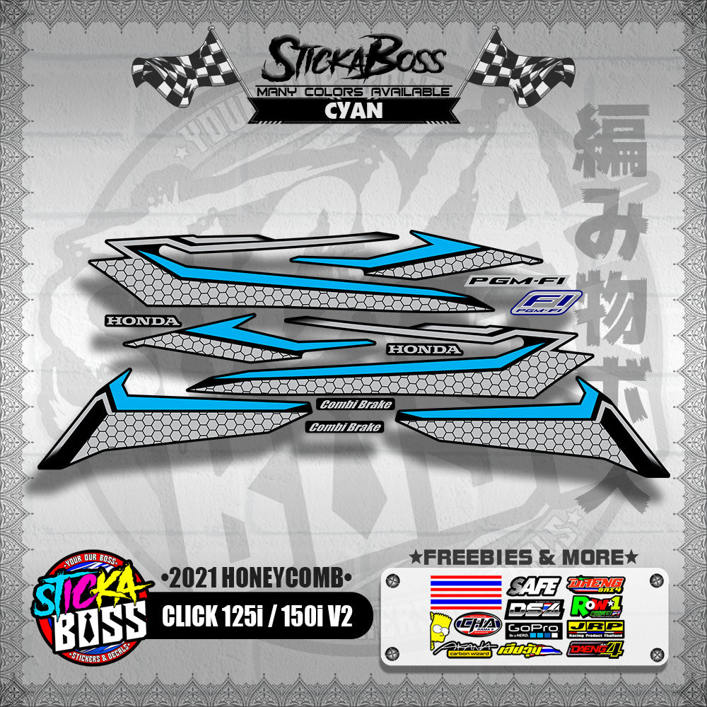CLICK 125i / 150i V2 DECALS ( 2021 HONEYCOMB )【WITH FREEBIES】