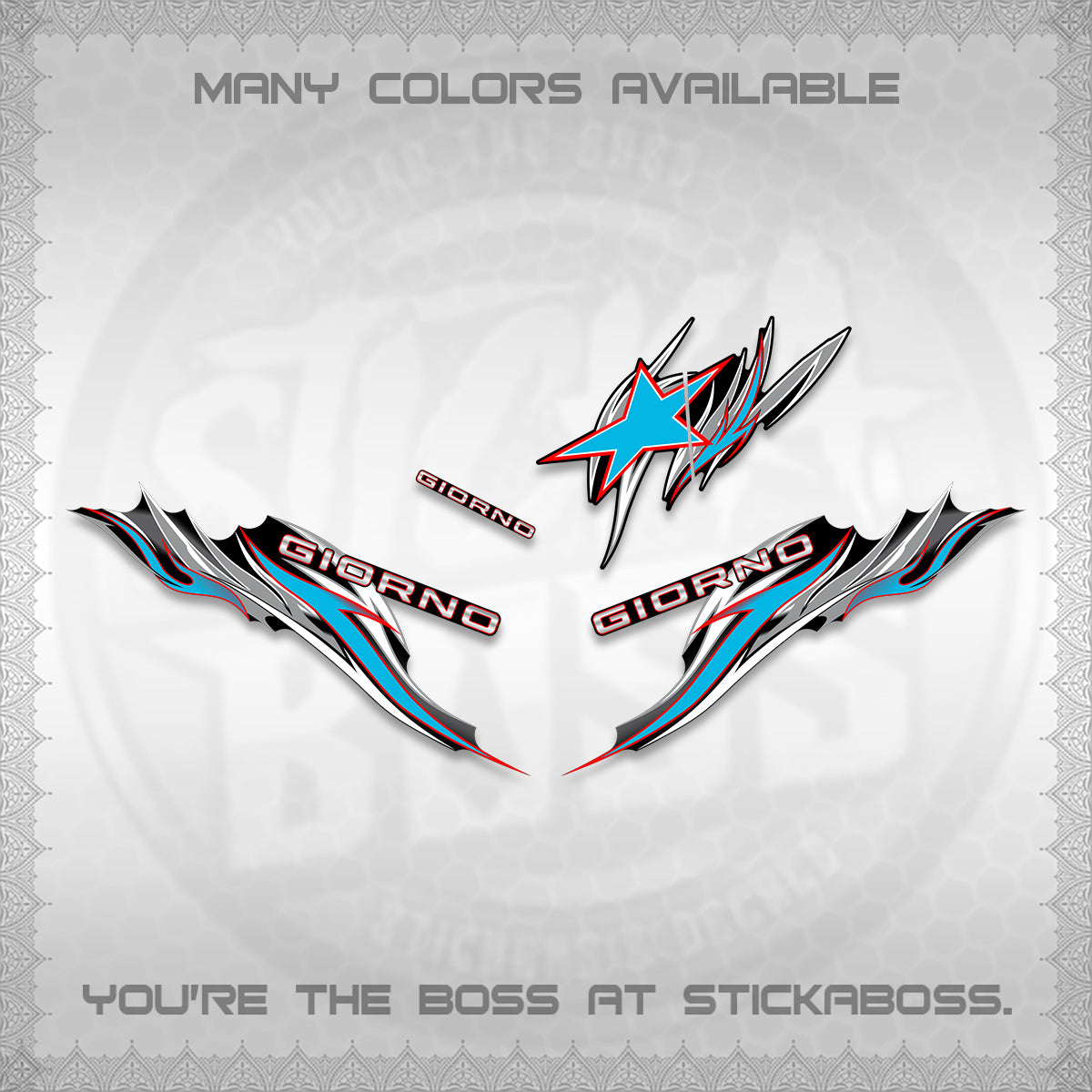 GIORNO 125 DECALS (2026 NEW TRIBAL FIRE NTN) STICKER DECALS BY STICKABOSS