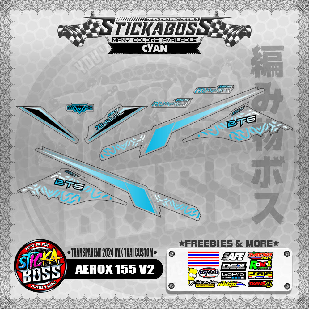 【PREMIUM UV PRINT】TRANSPARENT AEROX 155 V2 DECALS ( 2024 NVX THAI CUSTOM )【WITH FREEBIES】