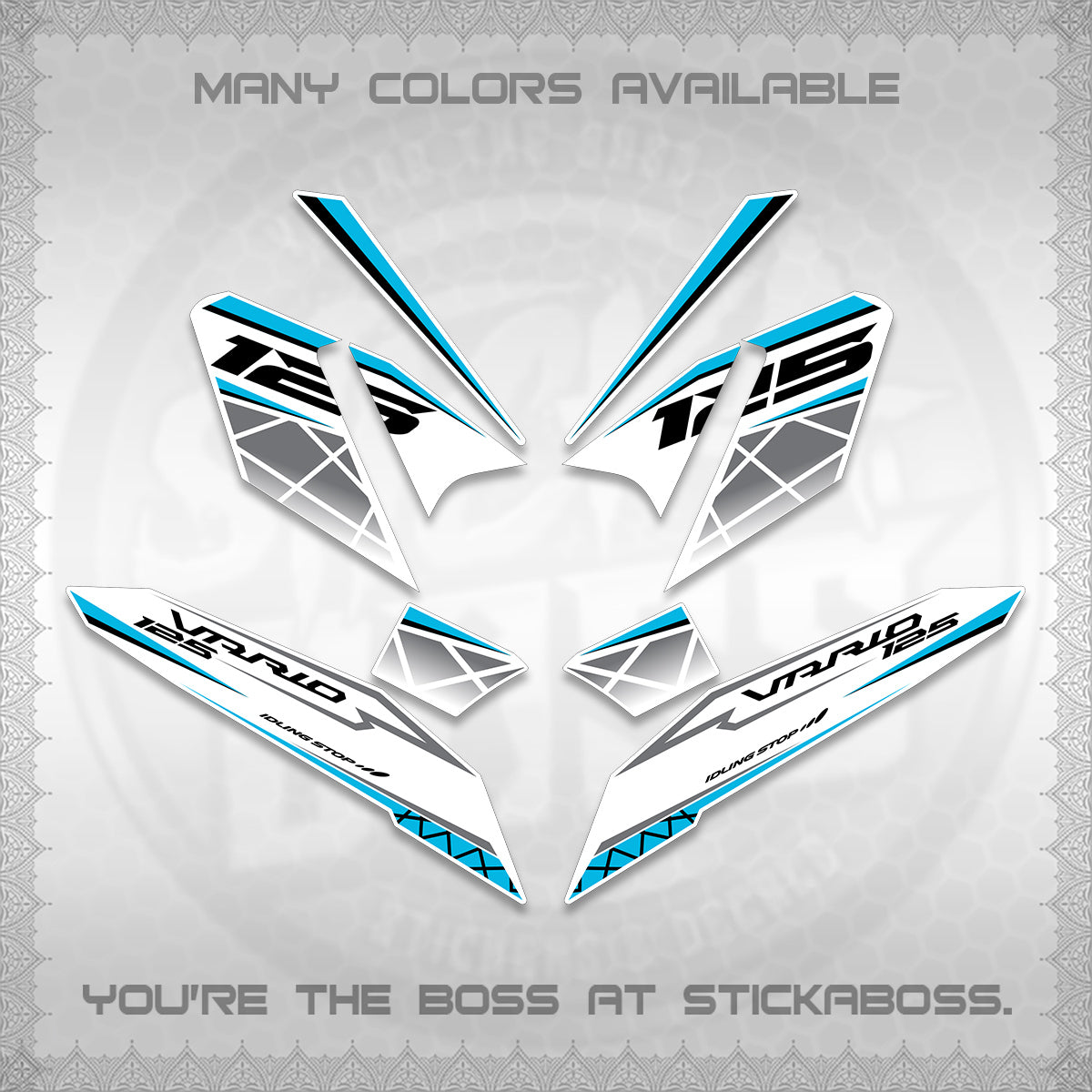 CLICK 125 V4 VARIO FOR WHITE DECALS (2026 MODERN STRIPE DESIGN) STICKER KITS BY STICKABOSS