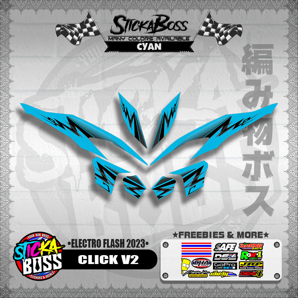 CLICK V2 DECALS ( ELECTRO FLASH 2023 ) [ PREMIUM GLOSSY LAMINATED ]【WITH FREEBIES】