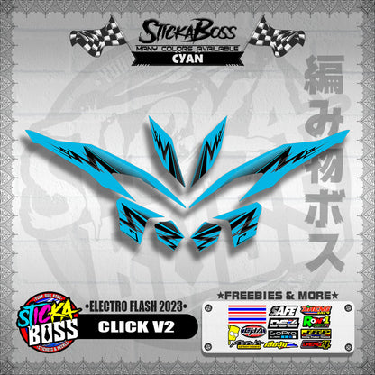 CLICK V2 DECALS ( ELECTRO FLASH 2023 ) [ PREMIUM GLOSSY LAMINATED ]【WITH FREEBIES】
