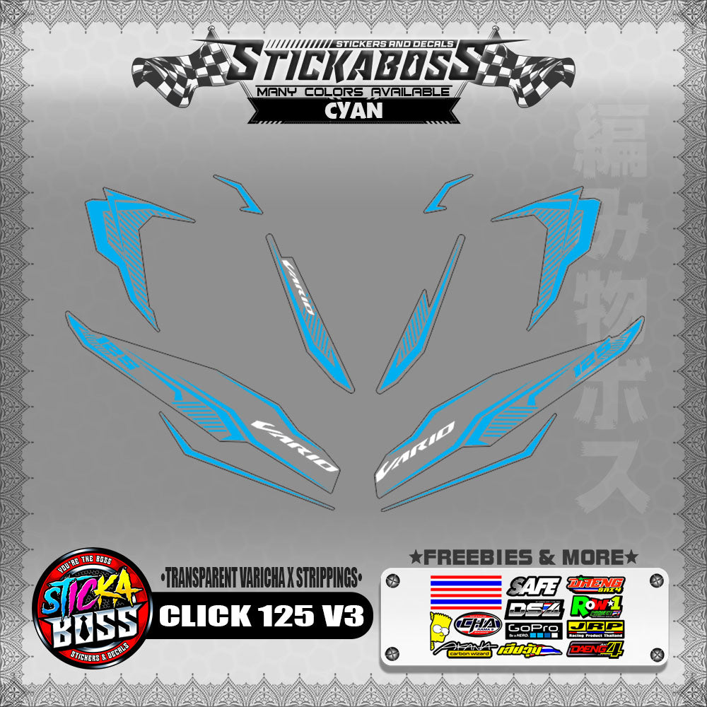[ PREMIUM UV PRINT ] TRANSPARENT CLICK 125 V3 DECALS ( VARICHA X STRIPPINGS )【WITH FREEBIES】