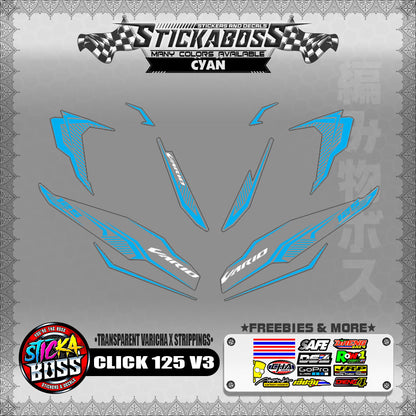 [ PREMIUM UV PRINT ] TRANSPARENT CLICK 125 V3 DECALS ( VARICHA X STRIPPINGS )【WITH FREEBIES】