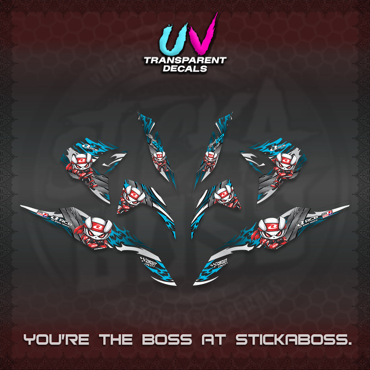CLICK 125 V3 UV TRANSPARENT DECALS (2026 NEW RCB 2.0 DESIGN) STICKER KITS BY STICKABOSS