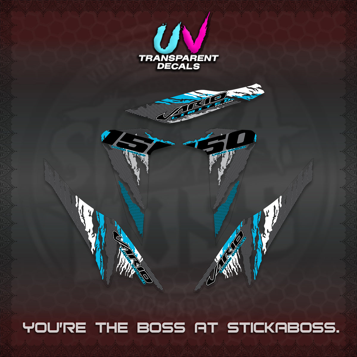 CLICK 150 V2 VARIO UV TRANSPARENT DECALS (2022 SPECIAL SPLASH DESIGN) STICKER KITS BY STICKABOSS