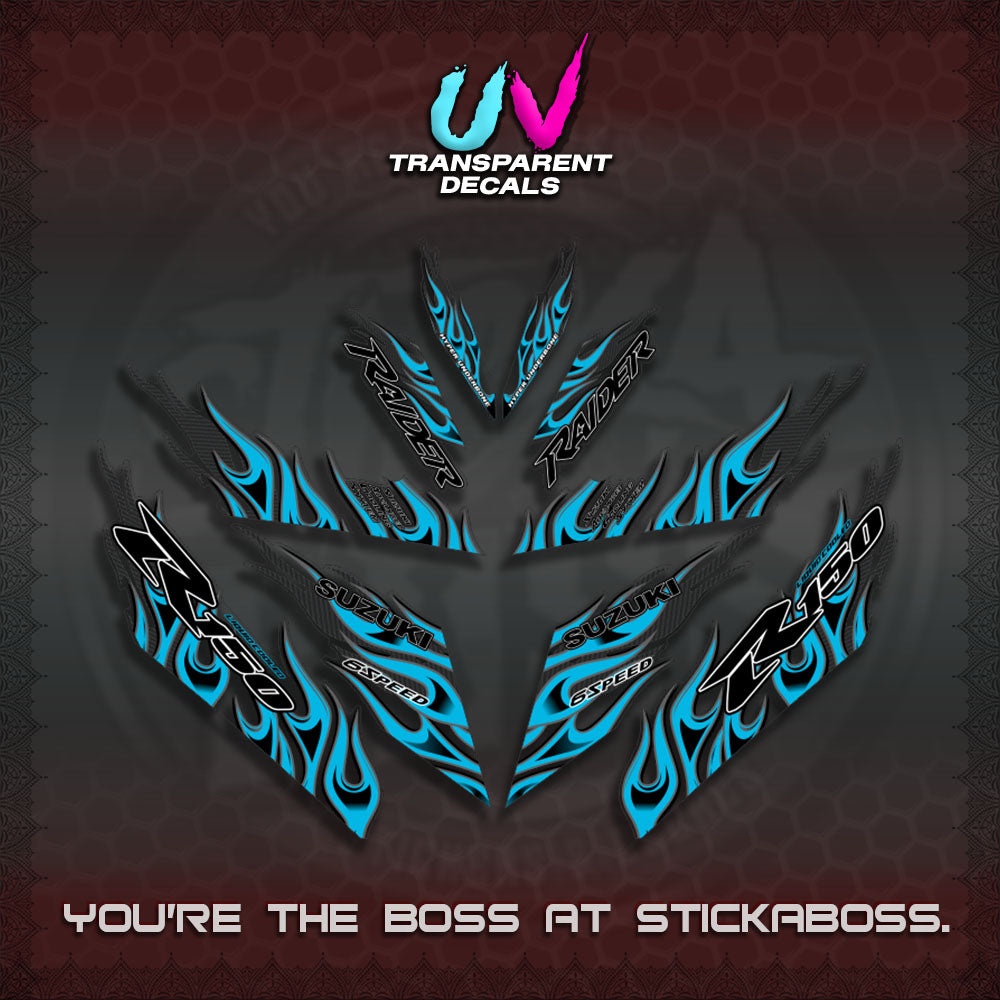 【PREMIUM UV PRINT】TRANSPARENT RAIDER 150 Fi DECALS(API TERBARU VIRAL ELEGAN)STICKER By STICKABOSS