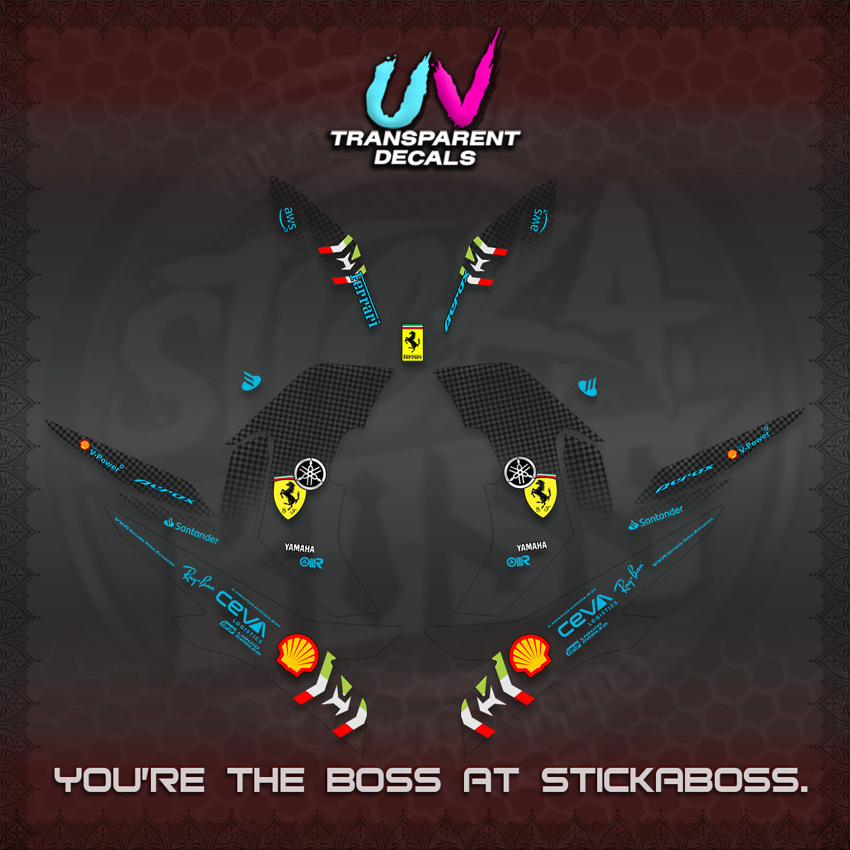 AEROX V2 UV TRANSPARENT DECALS (2026 HORSE RACE DESIGN) STICKER DECALS By STICKABOSS