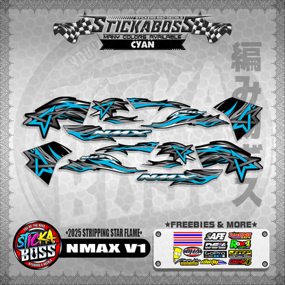 NMAX V1 STICKER DECALS ( 2025 STRIPPING STAR FLAME )【WITH FREEBIES】