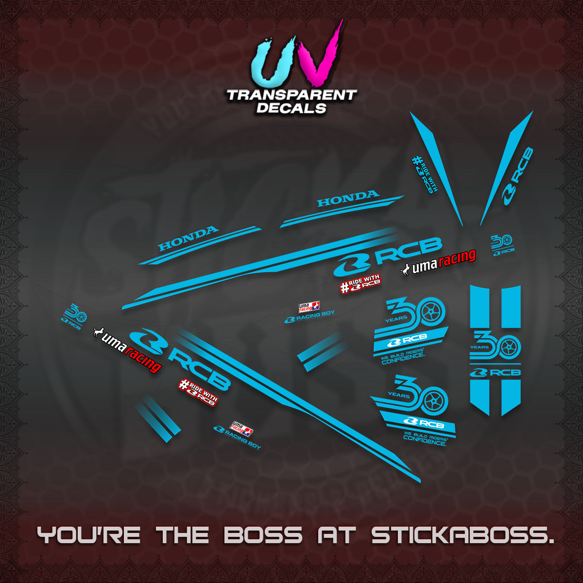 CLICK 125 V2 UV TRANSPARENT DECALS (2026 30TH ANNIVERSARY RACING DESIGN) STICKER DECALS By STICKABOSS