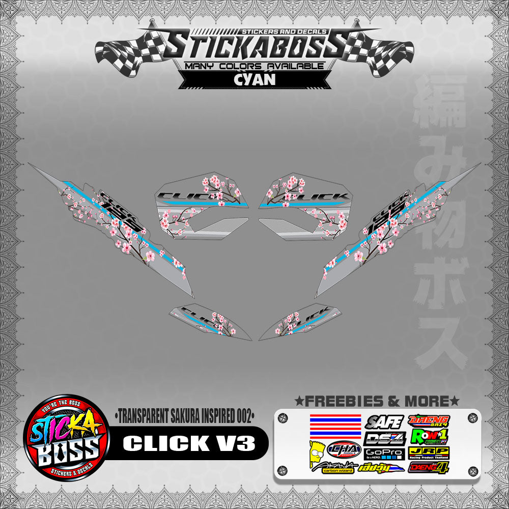 【PREMIUM UV PRINT】TRANSPARENT CLICK V3 DECALS ( SAKURA INSPIRED 002 )【WITH FREEBIES】