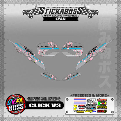 【PREMIUM UV PRINT】TRANSPARENT CLICK V3 DECALS ( SAKURA INSPIRED 002 )【WITH FREEBIES】
