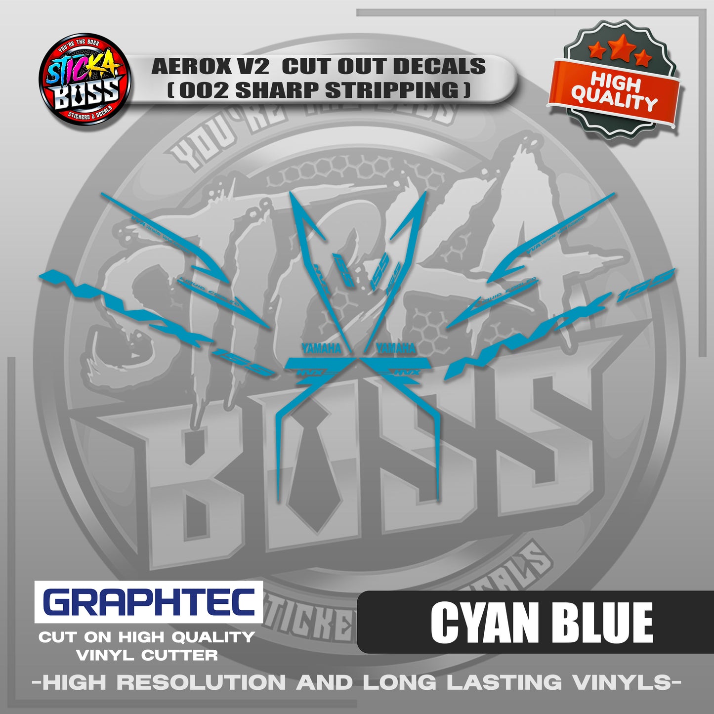 AEROX V2 CUT OUT DECALS ( 002 SHARP STRIPPING ) | VINYL WATERPROOF CUT-OUT STICKER DECALS