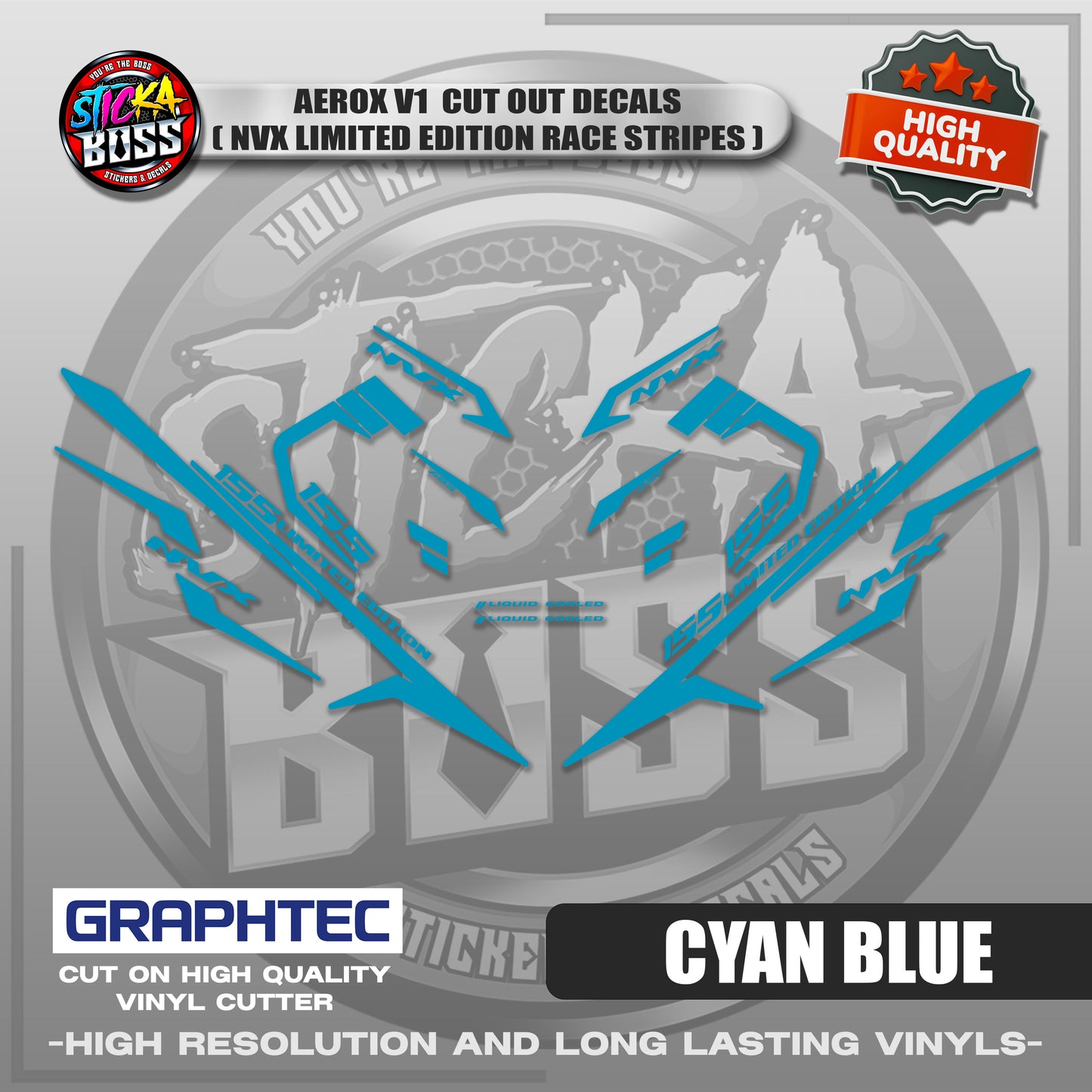 AEROX V1 CUT OUT DECALS ( NVX LIMITED EDITION RACE STRIPES ) | VINYL WATERPROOF CUT-OUT DECALS