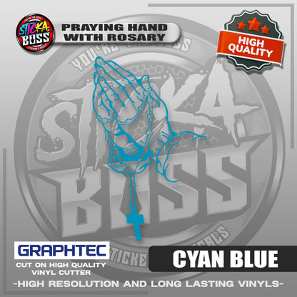 PRAYING HAND WITH ROSARY | VINYL WATERPROOF CUT-OUT STICKER DECALS【Stickaboss】