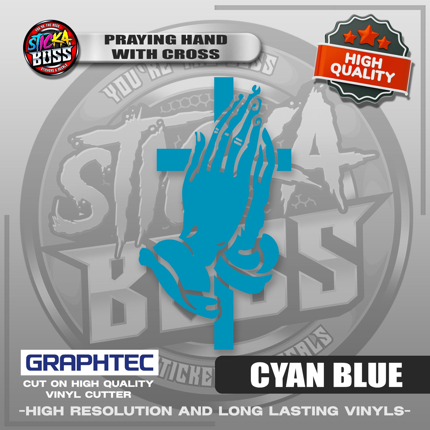 PRAYING HAND WITH CROSS | VINYL WATERPROOF CUT-OUT STICKER DECALS【Stickaboss】