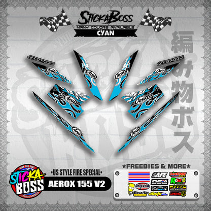AEROX 155 V2 DECALS ( US STYLE FIRE SPECIAL )【WITH FREEBIES】