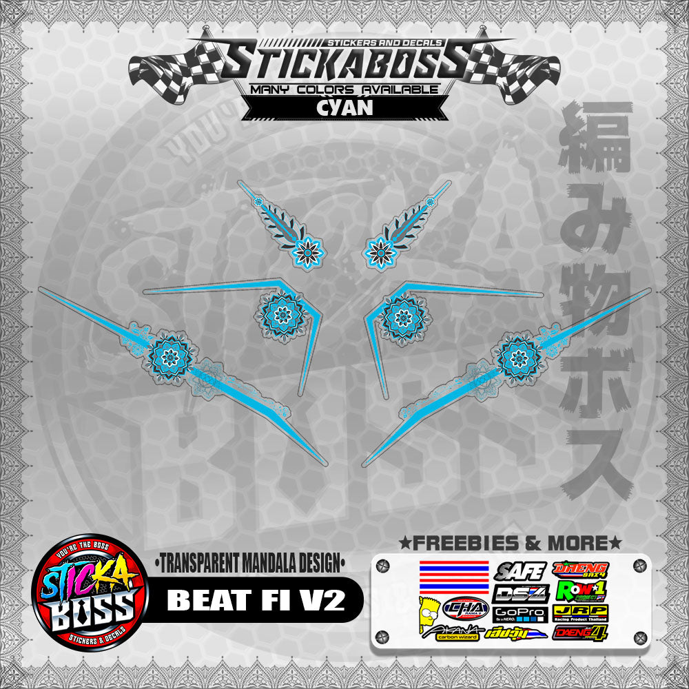 【PREMIUM UV PRINT】TRANSPARENT BEAT FI V2 STICKER DECALS ( MANDALA DESIGN )【WITH FREEBIES】