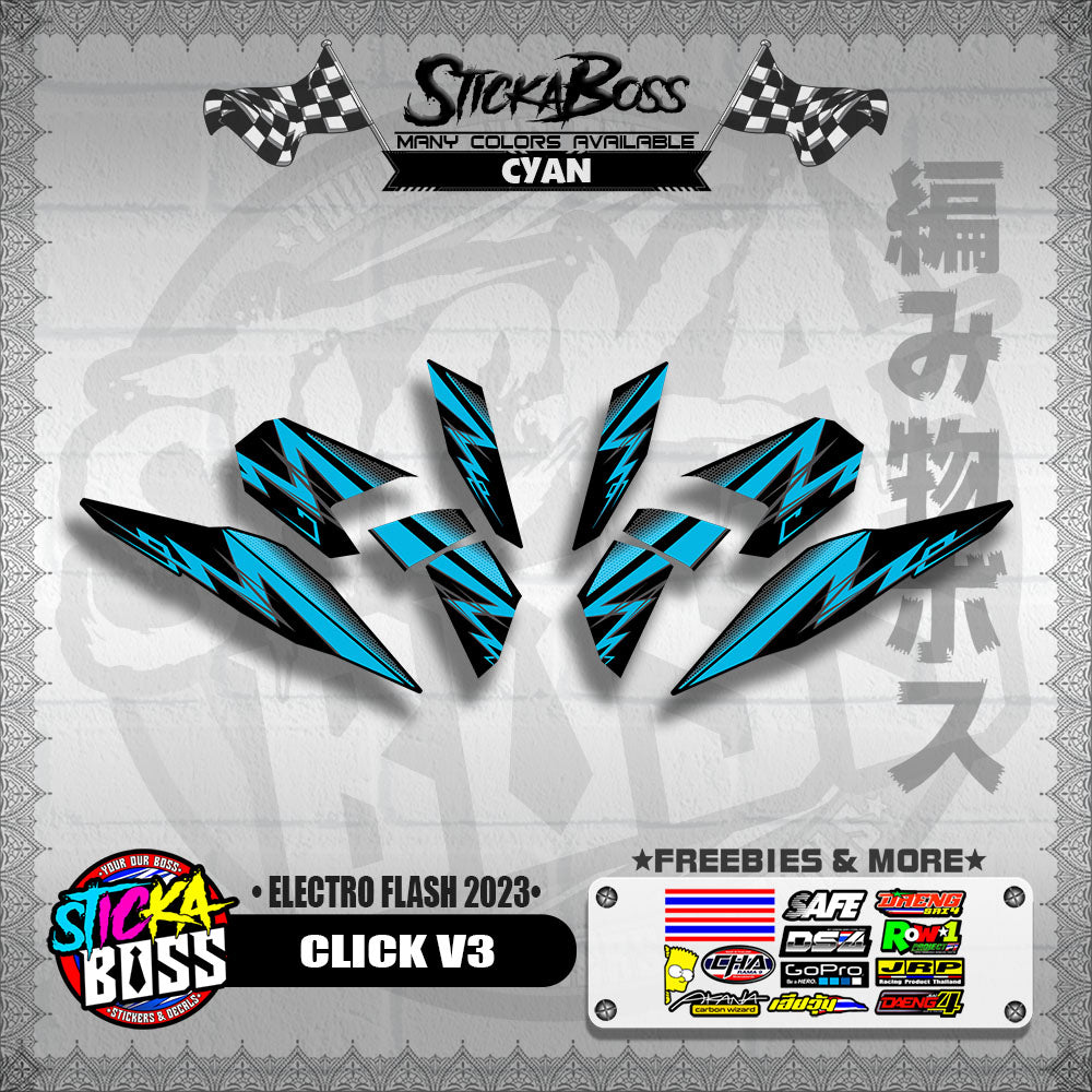 CLICK V3 DECALS ( ELECTRO FLASH 2023 ) [ PREMIUM GLOSSY LAMINATED ]【WITH FREEBIES】