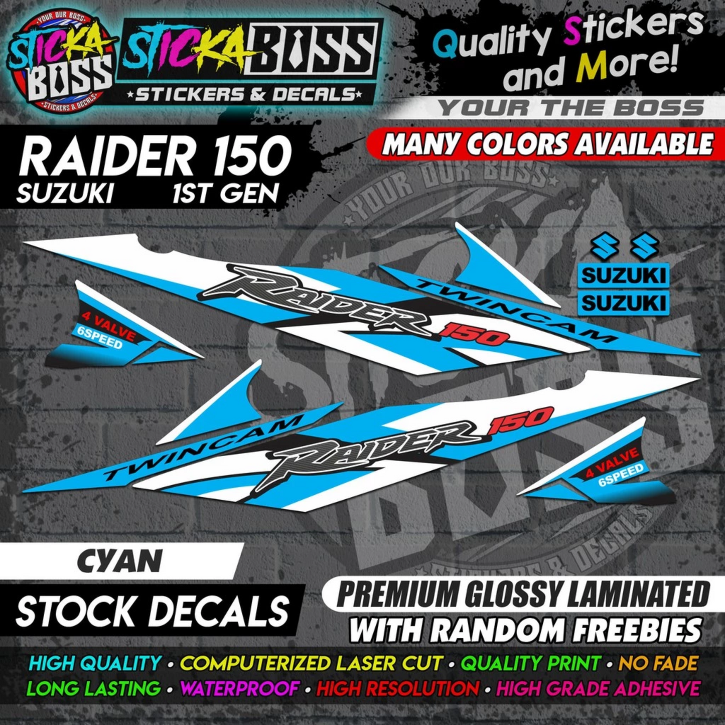 Suzuki Raider 150 1st Gen Decals (Stock Design) [ASSORTED COLORS]【PREMIUM GLOSSY LAMINATED】