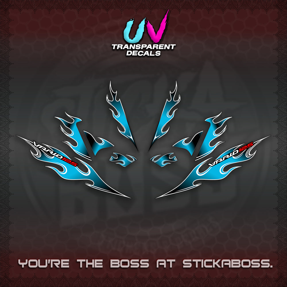 CLICK 125 V4 UV TRANSPARENT VARIO DECALS (2026 MOTIF FLAME 1 TONE)STICKER DECALS By STICKABOSS