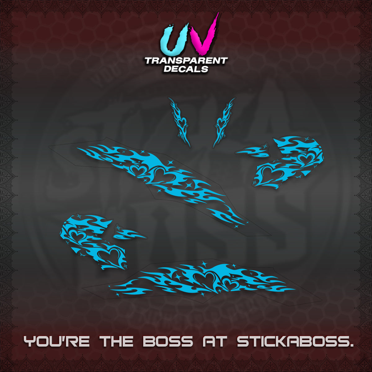 CLICK 125 V3 UV TRANSPARENT DECALS (2026 TRIBAL HEART DESIGN) STICKER KITS BY STICKABOSS
