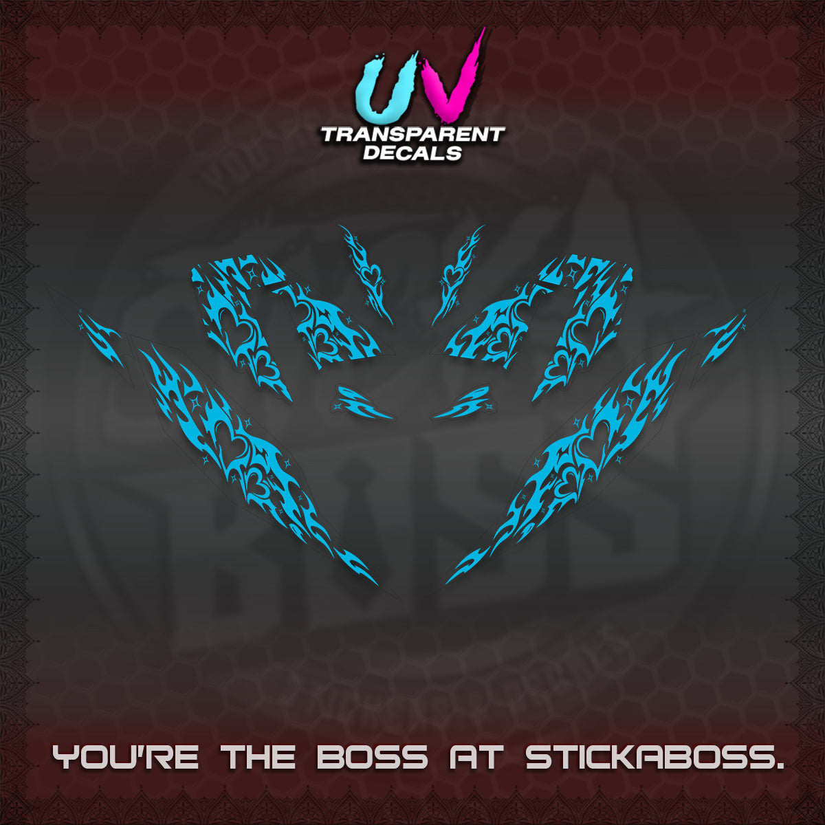CLICK 125 V4 UV TRANSPARENT DECALS (2026 TRIBAL HEART DESIGN) STICKER KITS BY STICKABOSS
