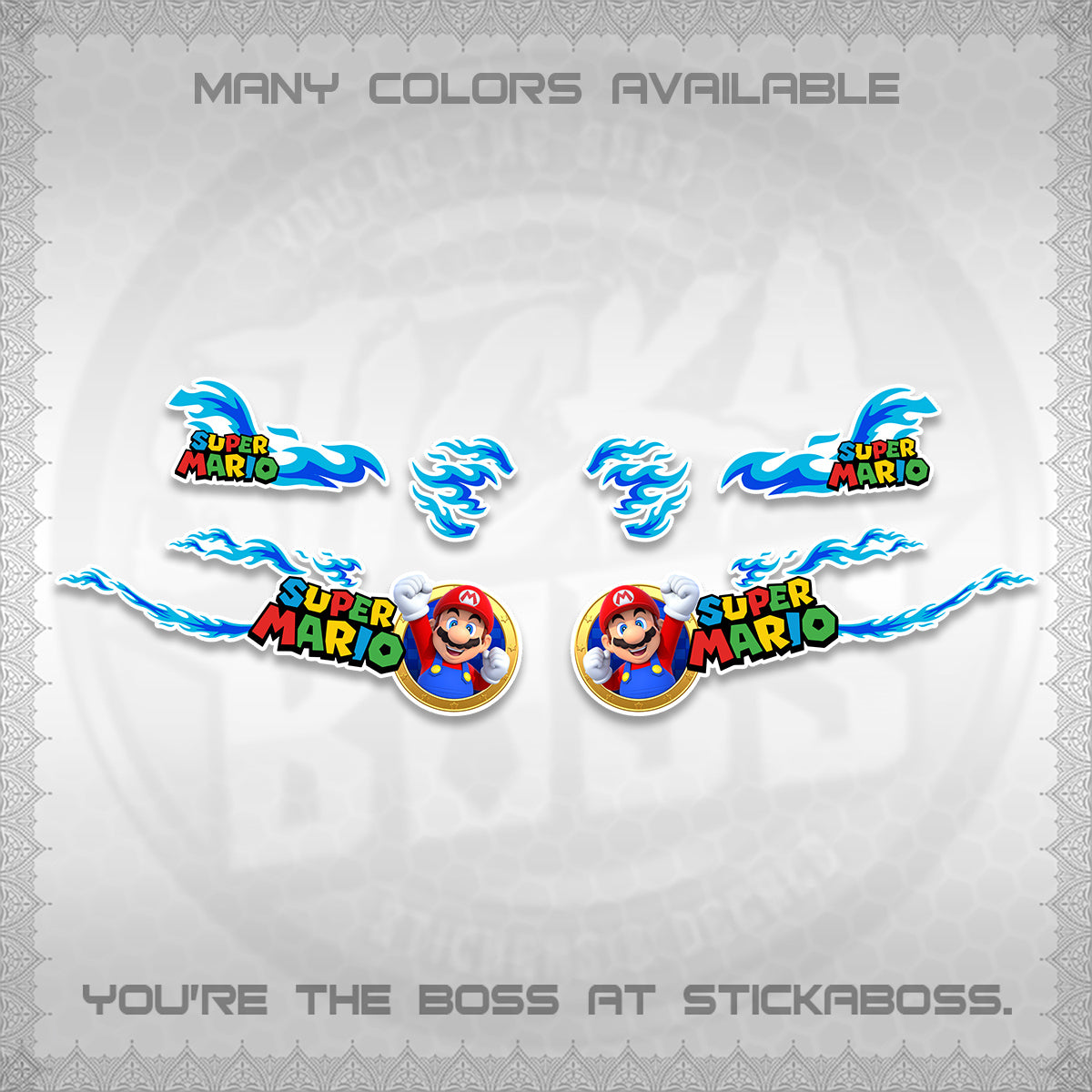 FAZZIO FOR WHITE DECALS (FLAMES 02 SUPER-M MOTIF) STICKER KITS BY STICKABOSS