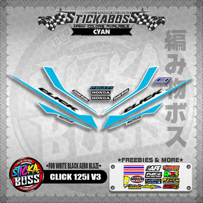 CLICK 125i V3 STICKER DECALS ( FOR WHITE BLACK AERO BLAZE )【WITH FREEBIES】