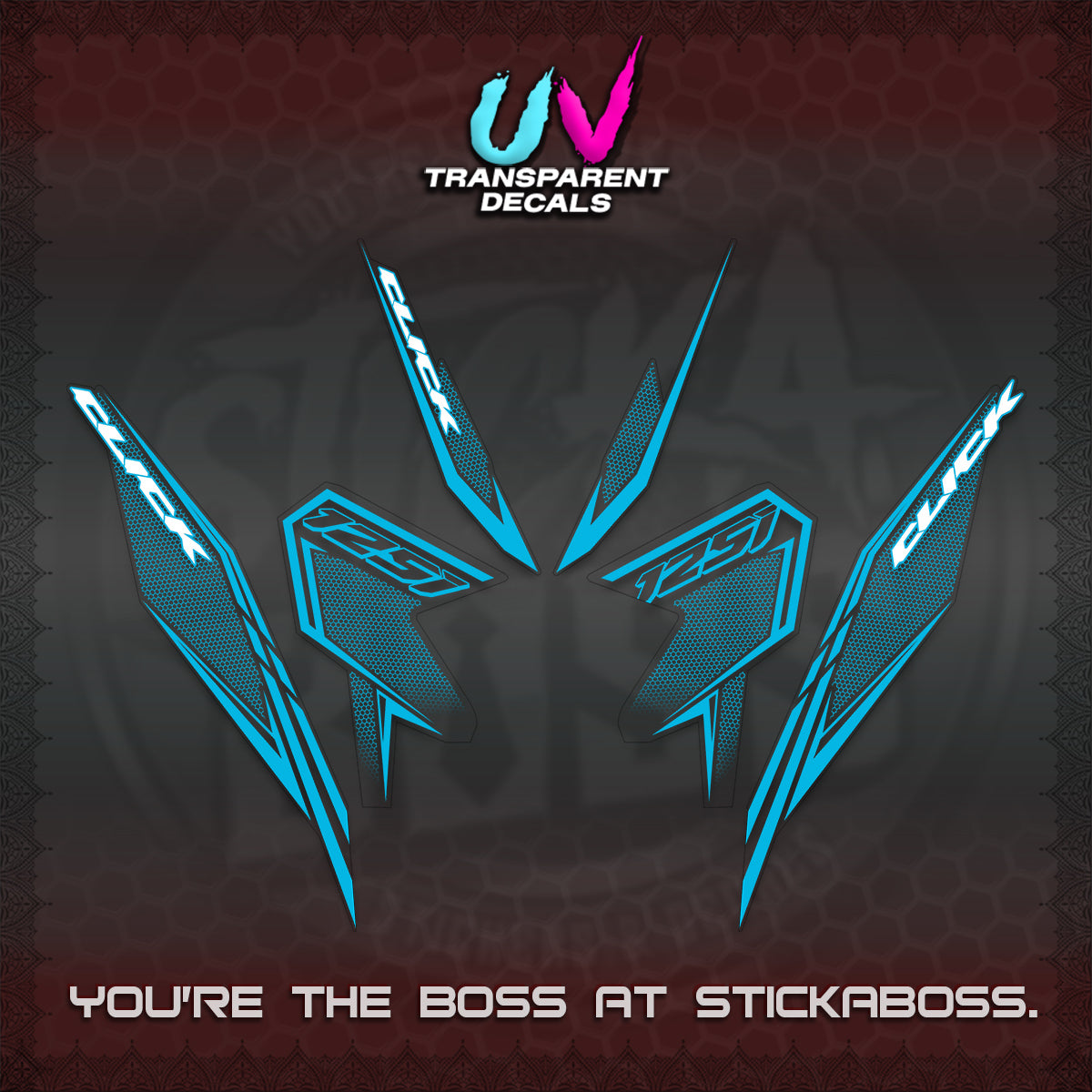 CLICK 125 V3 UV TRANSPARENT DECALS (2026 LINE UP DESIGN) STICKER KITS By STICKABOSS