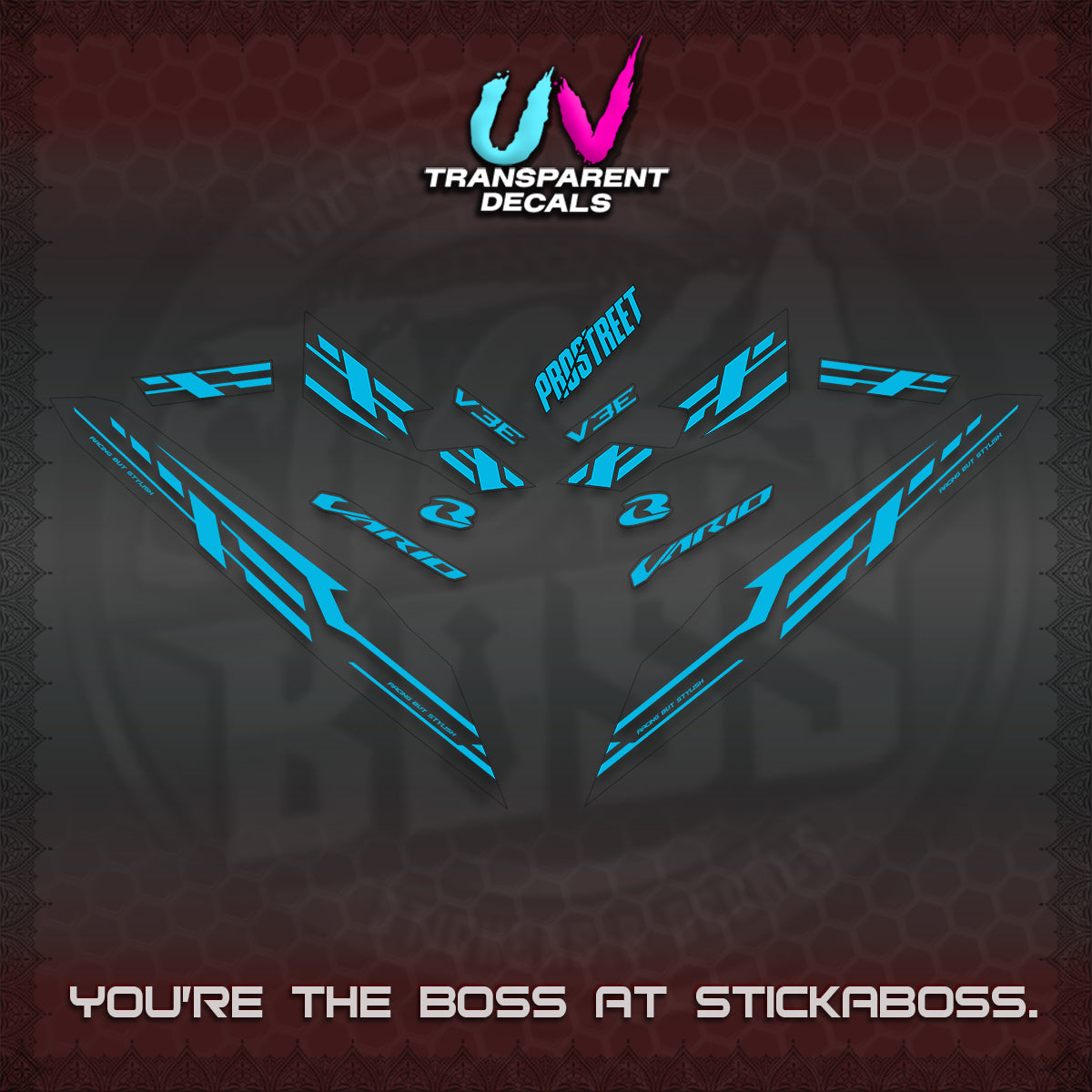 CLICK V3 UV TRANSPARENT VARIO DECALS (2026 V3E 001 DESIGN)STICKER KITS By STICKABOSS
