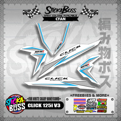 CLICK 125i V3 DECALS ( FOR WHITE SHARP HONEYCOMB )【WITH FREEBIES】