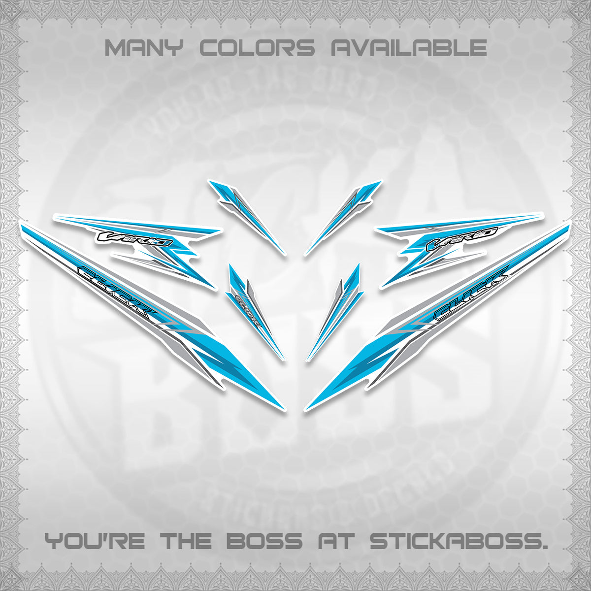 CLICK 160 VARIO FOR WHITE DECALS (2026 SHARP 00-A1 DESIGN)STICKER KITS By STICKABOSS