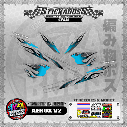 【PREMIUM UV PRINT】TRANSPARENT AEROX V2 DECALS ( GREY 2024 LED FIRE MOTIF )【WITH FREEBIES】