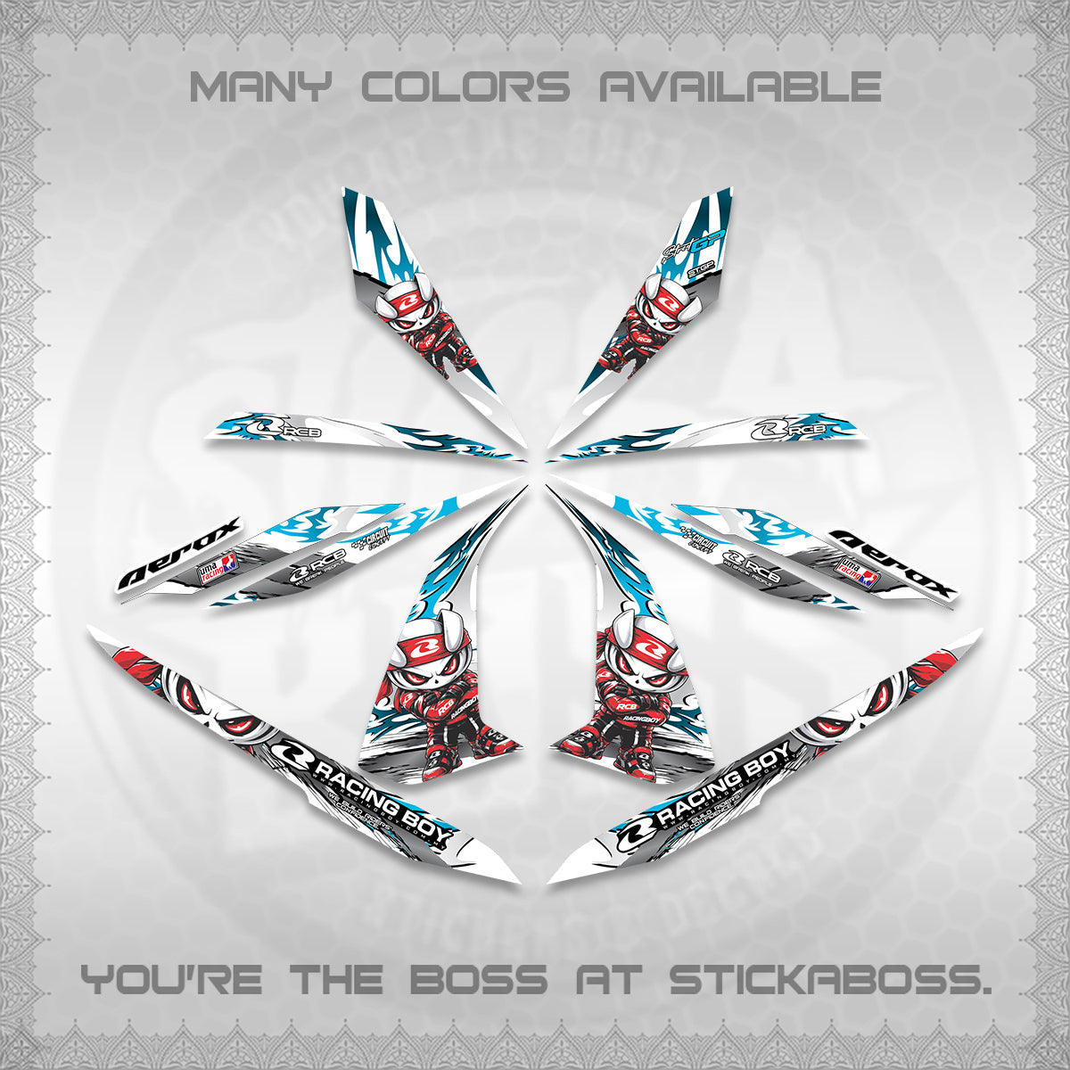 AEROX 155 V1 FOR WHITE DECALS (2026 NEW RCB 2.0 DESIGN) STICKER KITS BY STICKABOSS