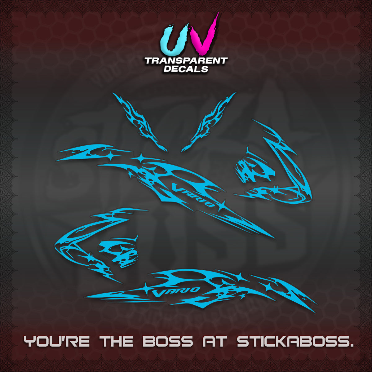 CLICK 125 V3 VARIO UV TRANSPARENT DECALS (2026 T1 LIGHTNING DESIGN) STICKER KITS BY STICKABOSS