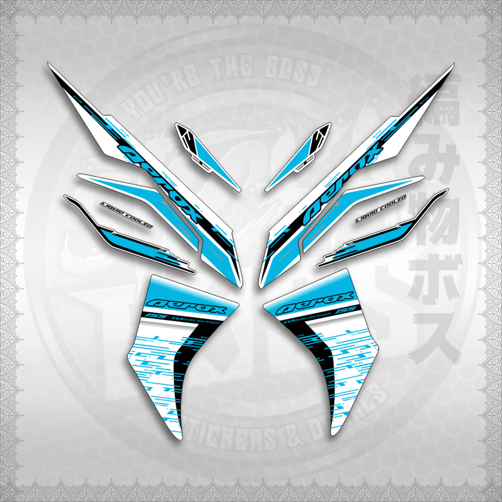 STICKER DECALS for AEROX V3 ALPHA TURBO INDO FOR WHITE (AV3NESTEDMA) By STICKABOSS (SOFIE LAMINATED WATERPROOF)