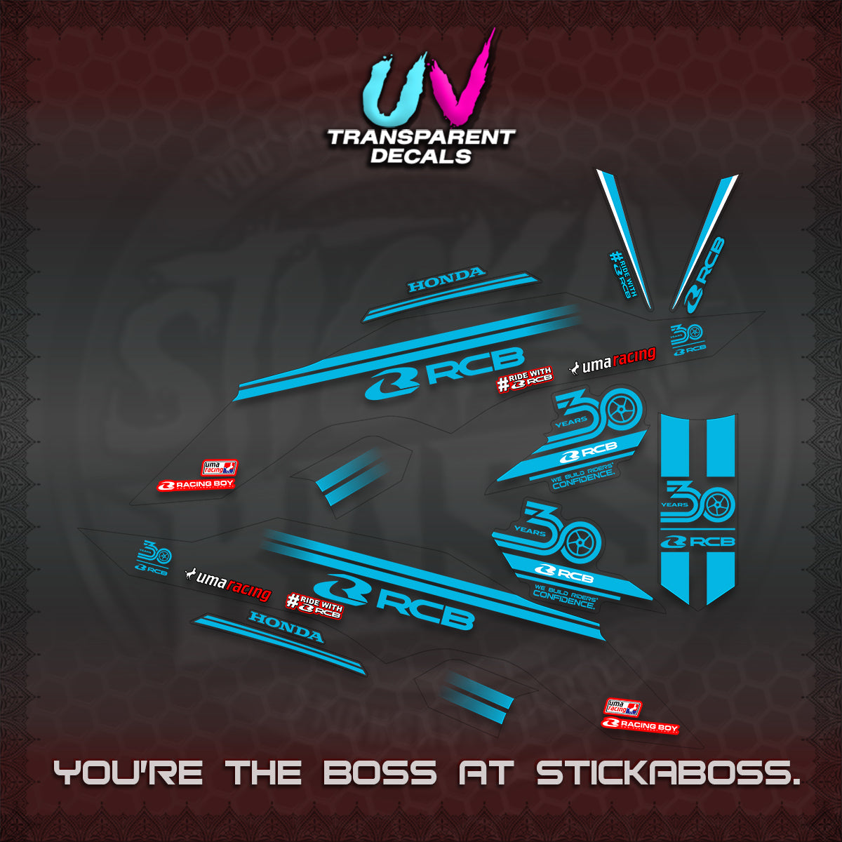 CLICK 125 V3 UV TRANSPARENT DECALS (2026 30TH ANNIVERSARY RACING DESIGN) STICKER DECALS By STICKABOSS