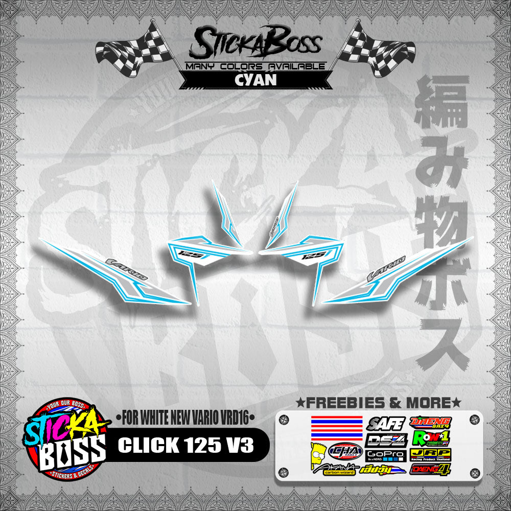 CLICK 125 V3 DECALS ( FOR WHITE NEW VARIO VRD16 ) [ PREMIUM GLOSSY LAMINATED ]【WITH FREEBIES】