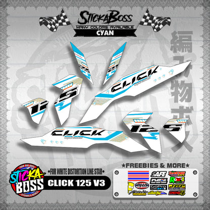 CLICK 125 V3 DECALS ( FOR WHITE DISTORTION LINE STAR )【WITH FREEBIES】