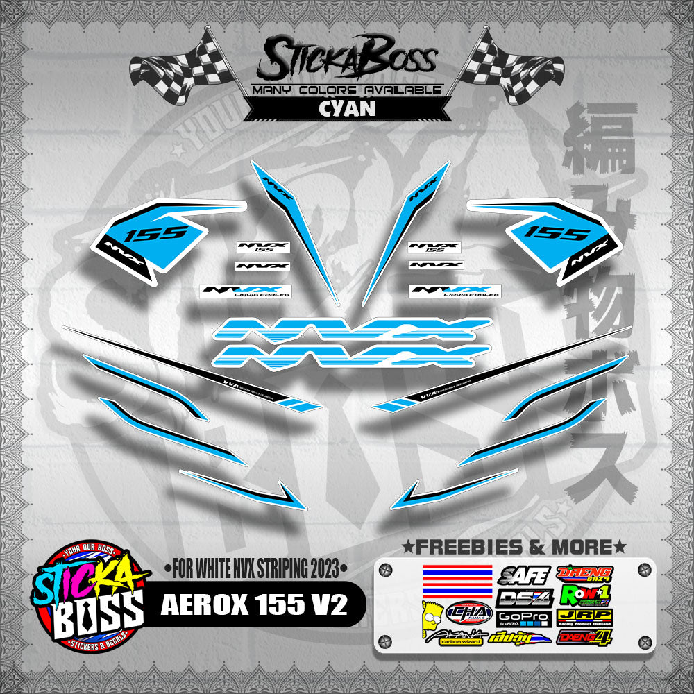 AEROX 155 V2 DECALS ( FOR WHITE NVX STRIPING 2023 )【WITH FREEBIES】