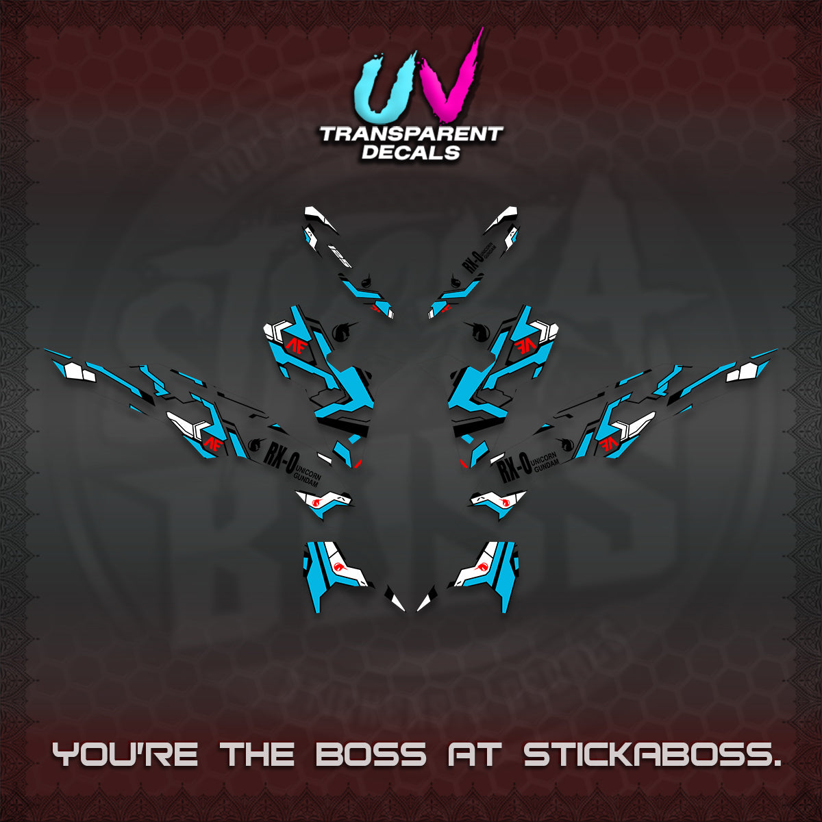 CLICK V3 VARIO UV TRANSPARENT DECALS (UNICORN GUNDAM DESIGN) STICKER DECALS By STICKABOSS