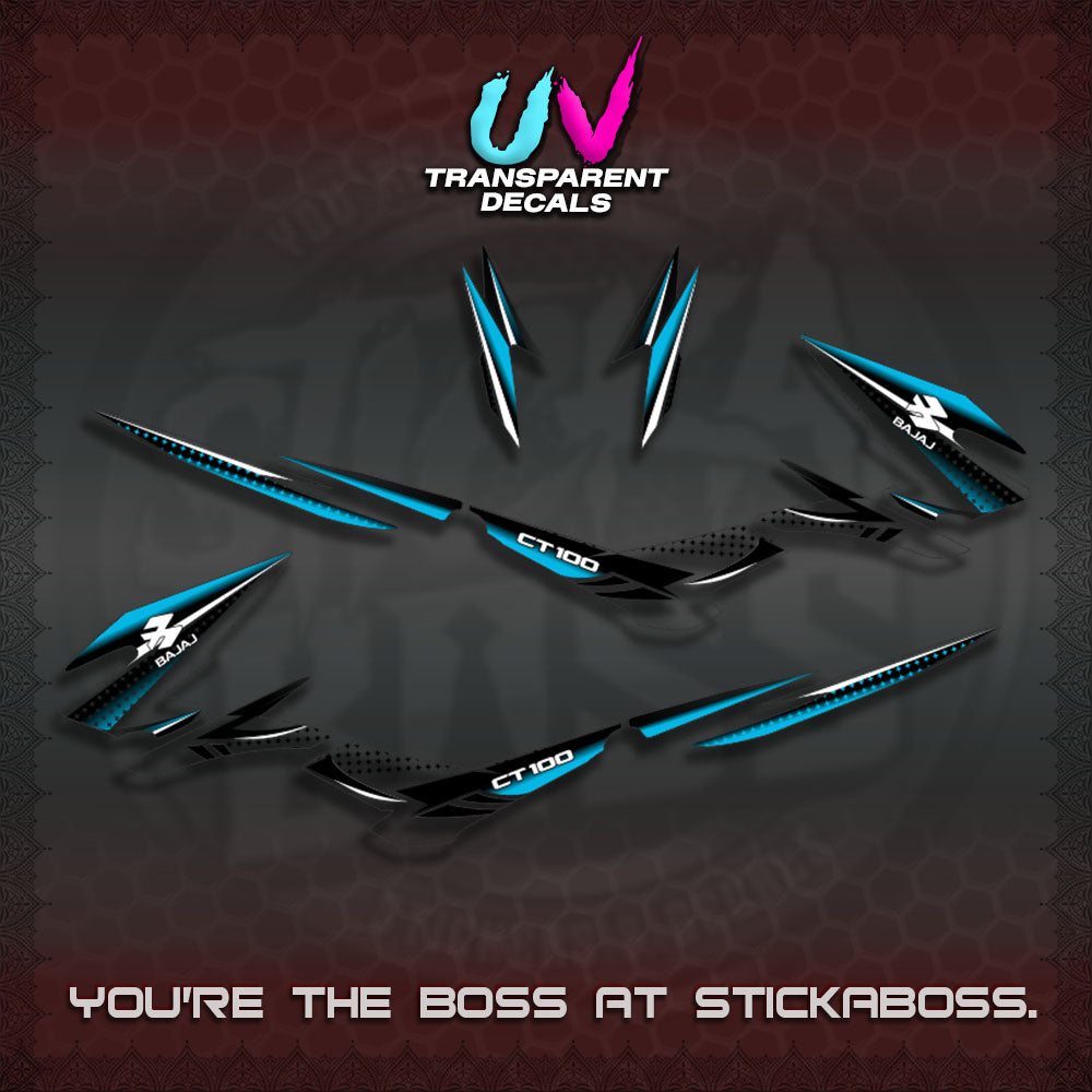 BAJAJ CT100 UV TRANSPARENT DECALS (PANTRA 2026 DESIGN)STICKER DECALS By STICKABOSS